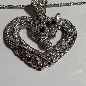 Elegant Silver Giraffe Heart Pendant Necklace
